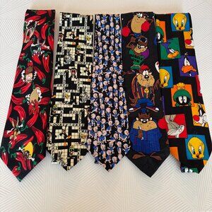 Looney Tunes Vintage 90s Lot of 5 Neck Ties Silk & Polyester Warner Bros